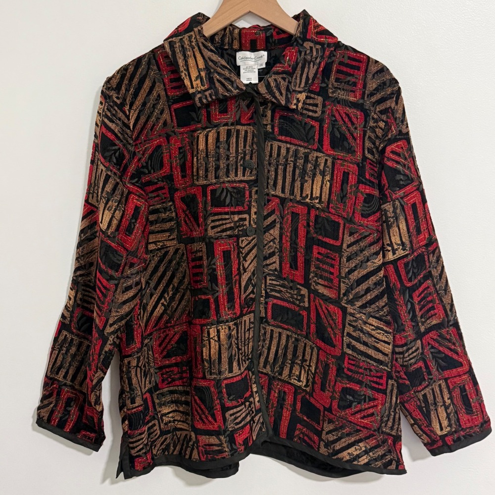 Vintage Jacket Womens 1X Tapestry Jacquard Eclectic Artsy Boho Retro Lagenlook